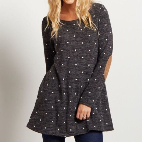 Beeson River Tops - Beeson River Womens Navy Polka Dot Long Sleeve Crew Neck Tunic